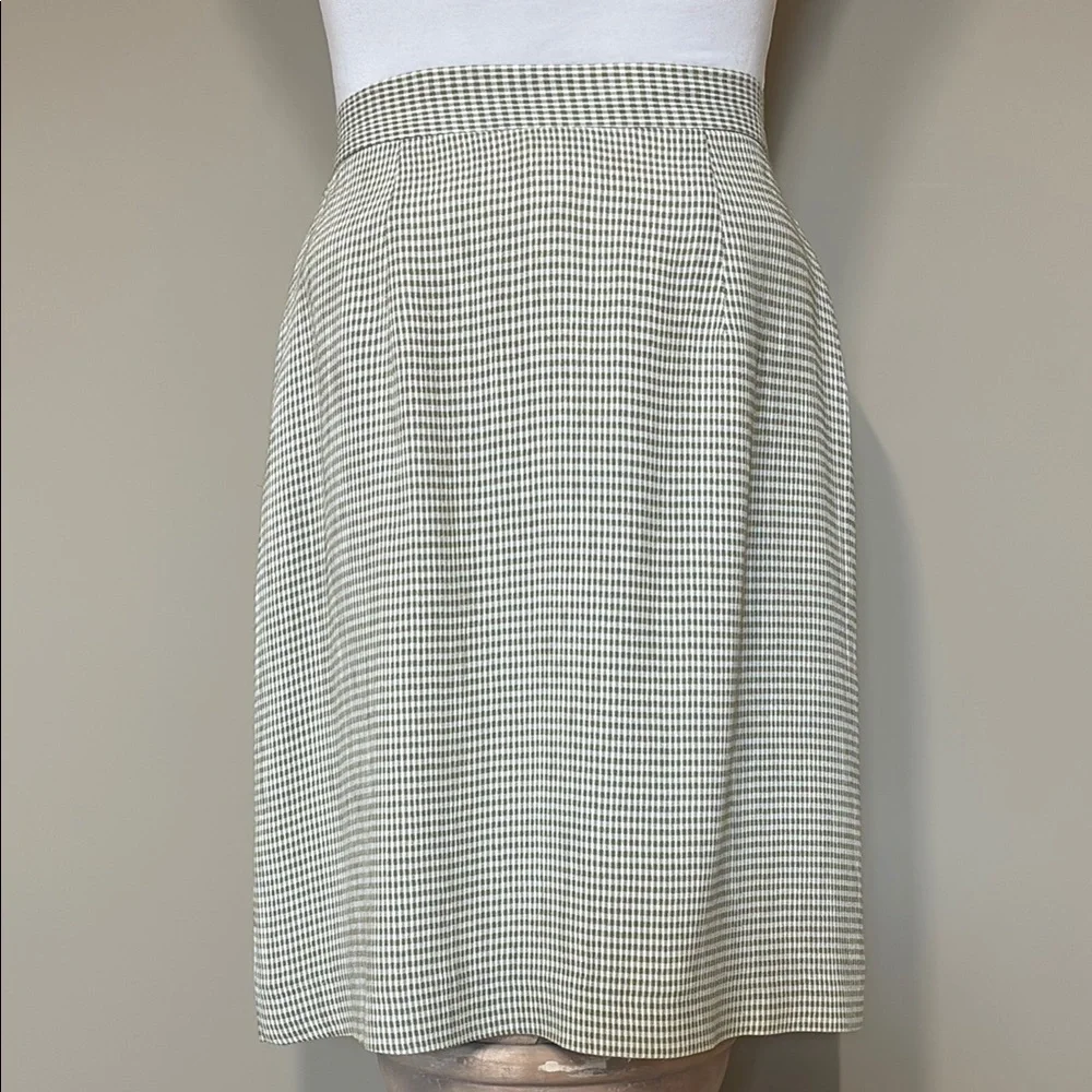 Gingham Midi Wrap Skirt; Vintage Light Olive Green & White, Lined, Size 2; EUC - Picture 4 of 10